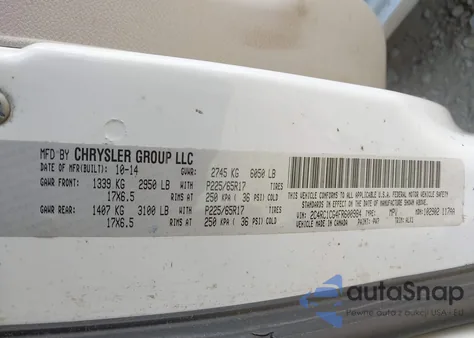 2015 Chrysler Town & Country Touring-L из США, поврежденный, VIN 2C4RC1CG4FR600984